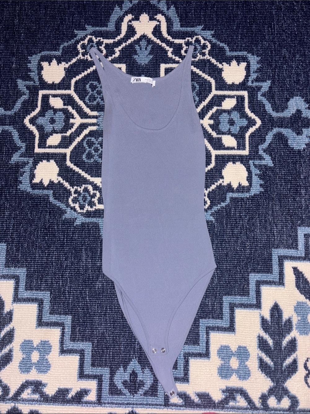 Zara Dusty Blue Ribbed One-Piece Bodysuit